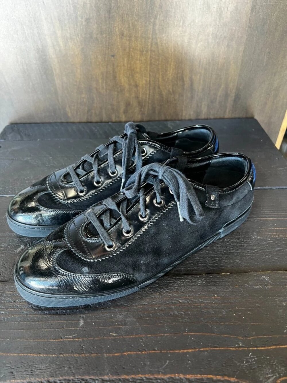 Gucci Black Suede & Patent Leather Sneakers